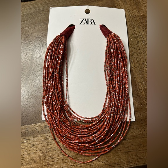 Zara Multiple beaded strands necklace, terracotta and red colors - Picture 4 of 4